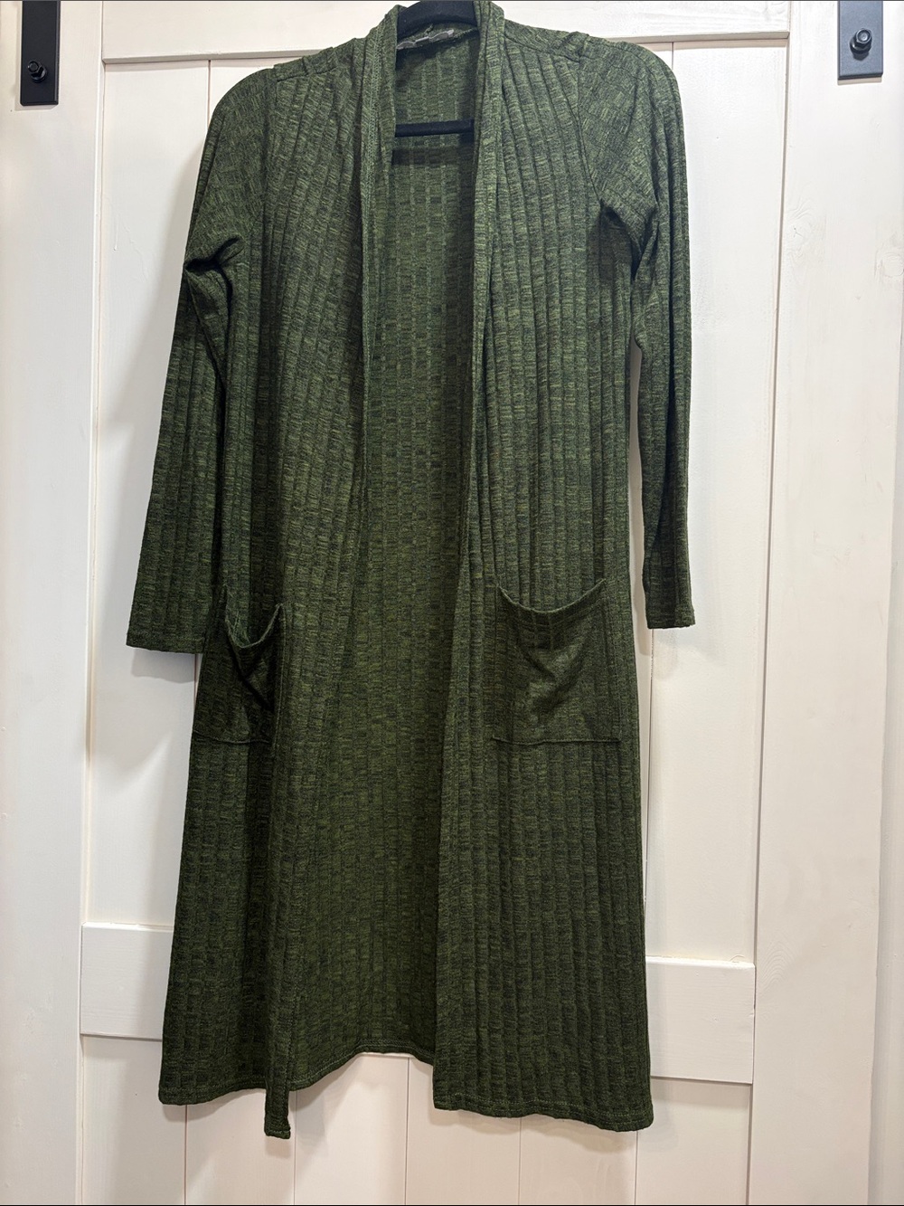 Lisa Rinna Collection Olive Green Ribbed Long Cardigan